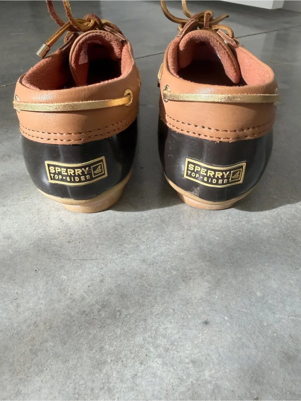 Women’s Sperry Brown Gold Top-Sider Waterproof Low Duck Rain Boot sz 8 1/2